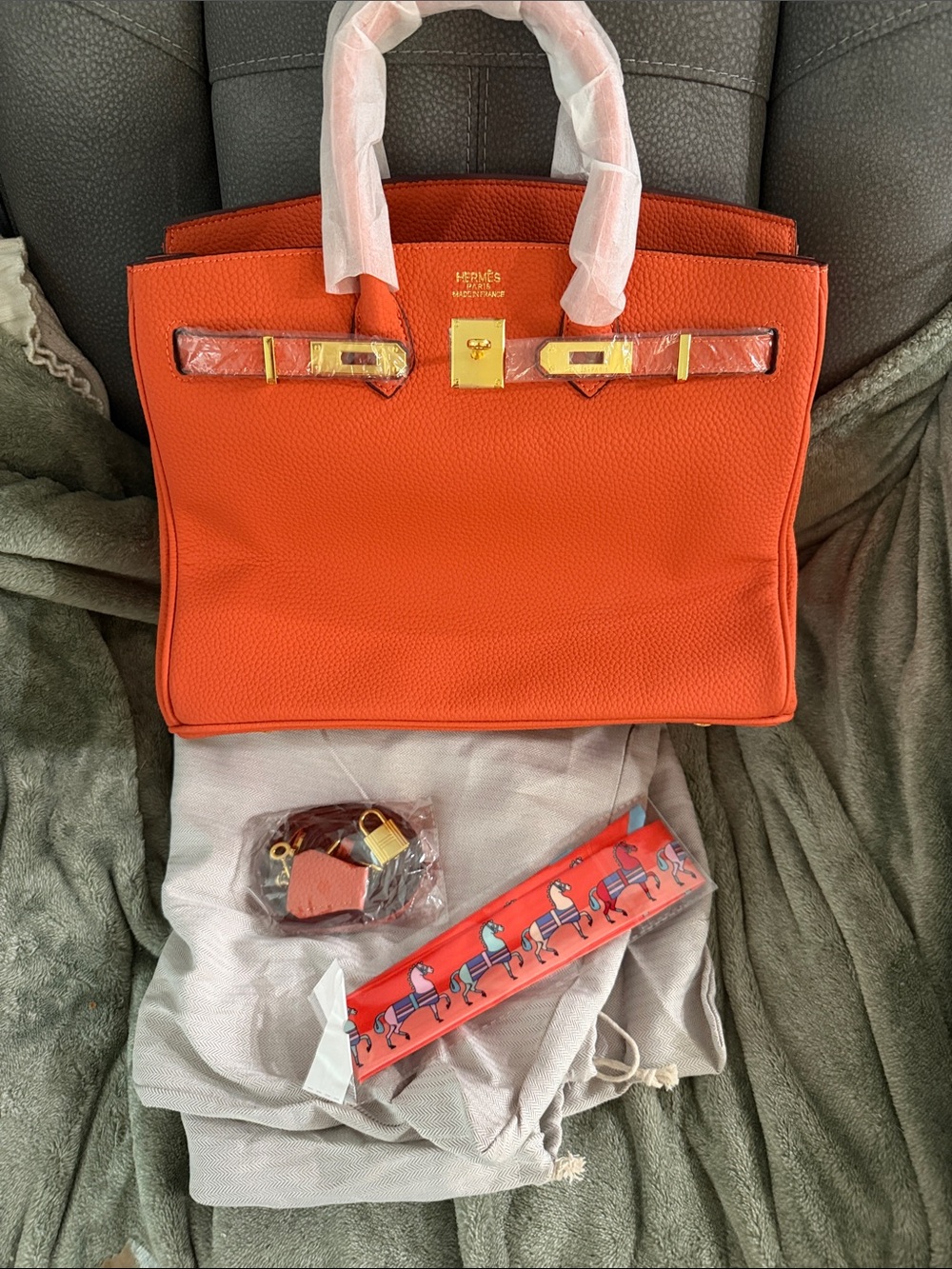 Hermès Orange Leather Top-Handle Satchel